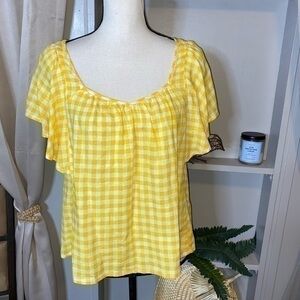 Yellow White Checkered Print Tie Back Flowy Sleeves Old Navy size Small Fun Top